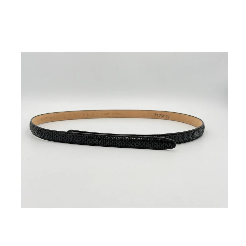 Tanner Belt Womens S Black Italian Leather Skinny Hook Loop 317ST90